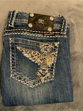 Miss Me Blue Bootcut Jeans with Embellished Wing Pocket